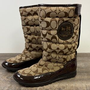 Coach Signature “Jordy” Winter Boots Brown Signature Canvas/Patent Leather 8